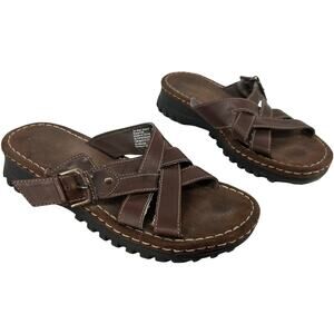 VTG y2k Womens Brown Rugged Outback Chunky Strappy Platform Slip On Sandals Sz 9